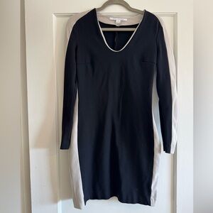 Diane von Furstenberg DVF Black & Beige Colorblock Bodycon Sheath Dress